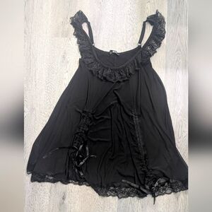 FOXBLOOD Black Dawn Babydoll Dress Mesh Ruffles Lace Size Small Goth Romantic